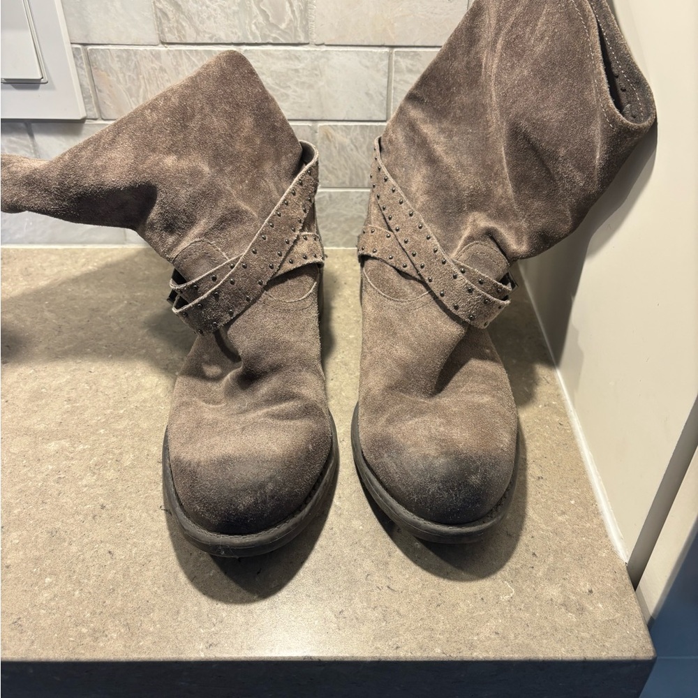 Franco Sarto Taupe Suede Heeled Boots